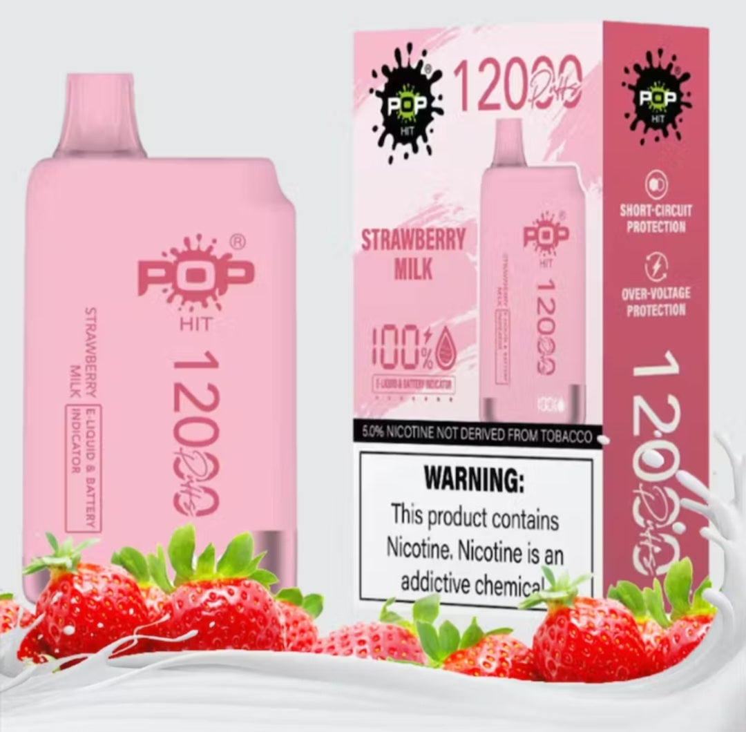 POP HIT 12000 PUFFS DISPOSABLE VAPE STRAWBERRY MILK