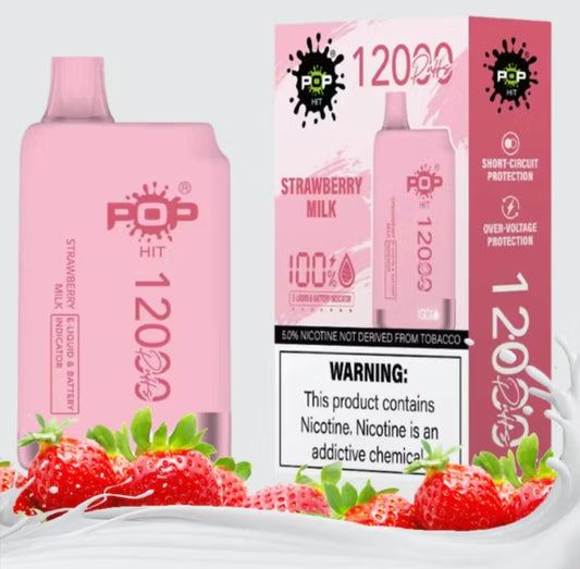 POP HIT 12000 PUFFS DISPOSABLE VAPE STRAWBERRY MILK