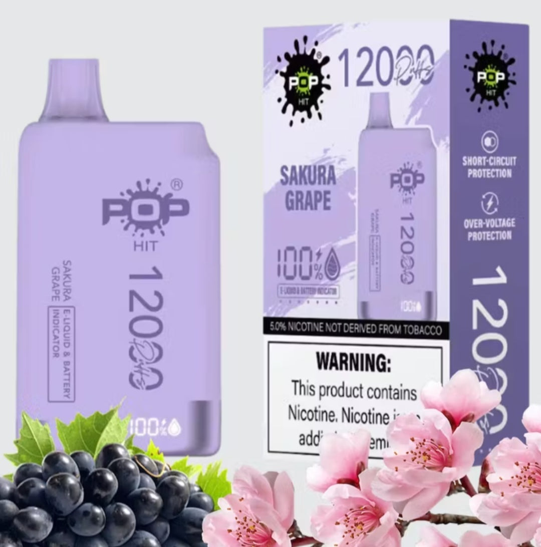 POP HIT 12000 PUFFS DISPOSABLE VAPE SAKURA GRAPE